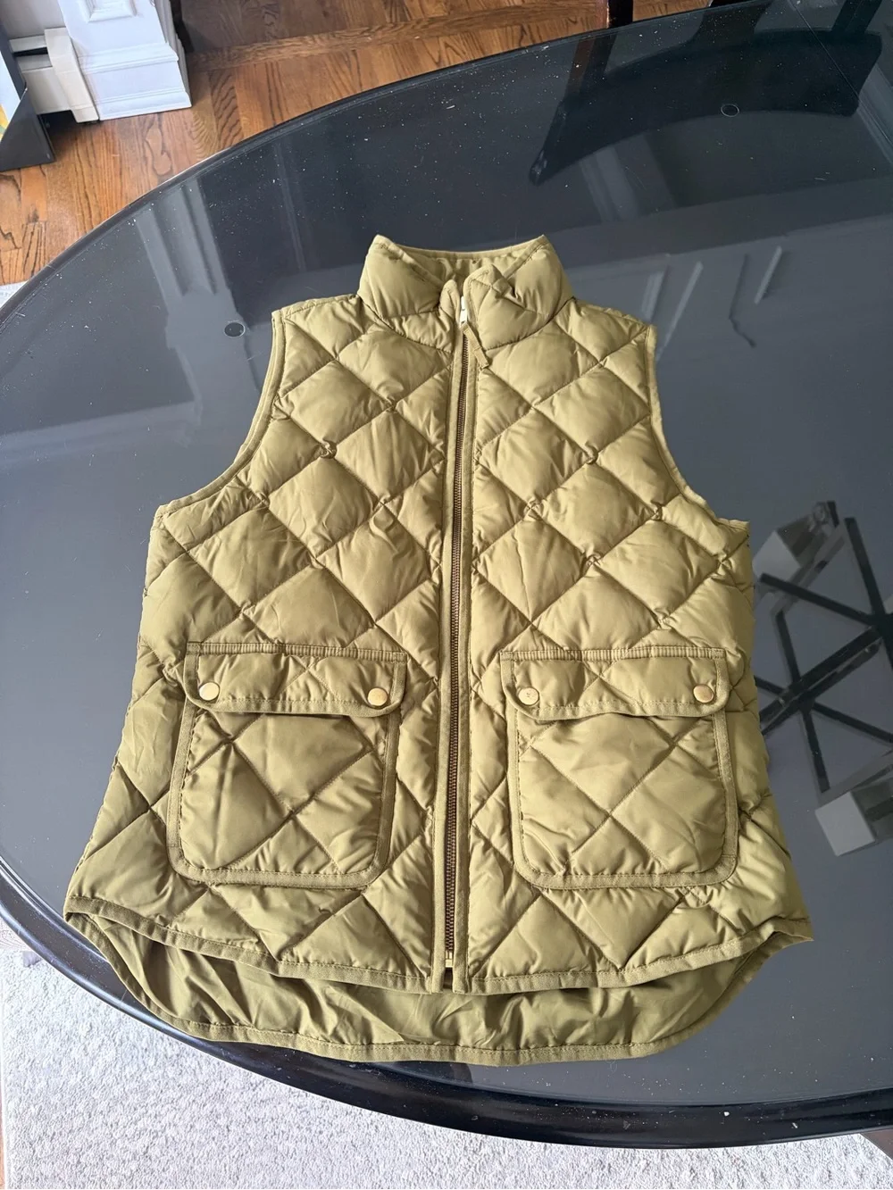 J. Crew Quilted Puffer Vest in Olive Green